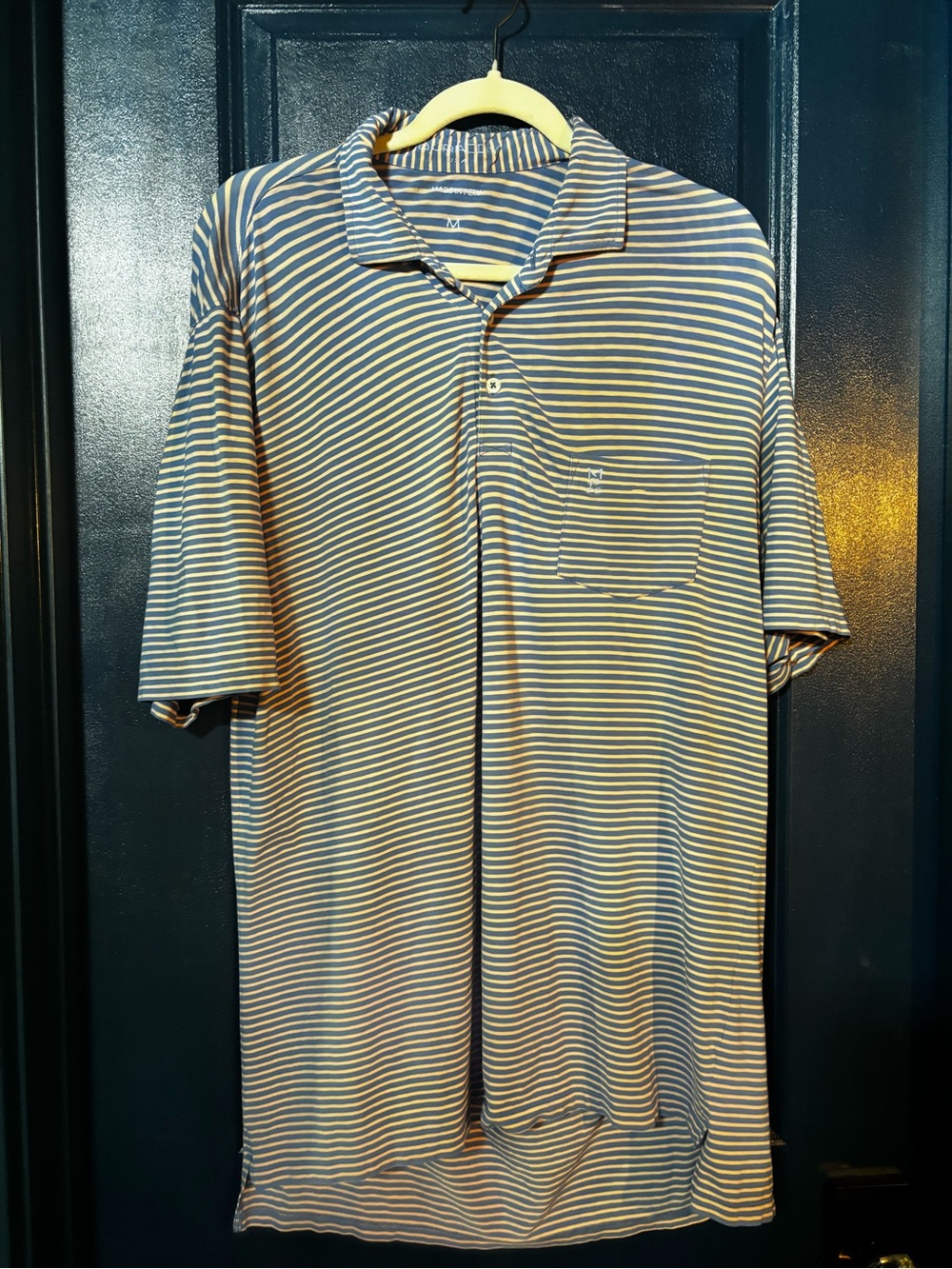 B Drady Men's Striped Polo Shirt - size medium Blue and Pink